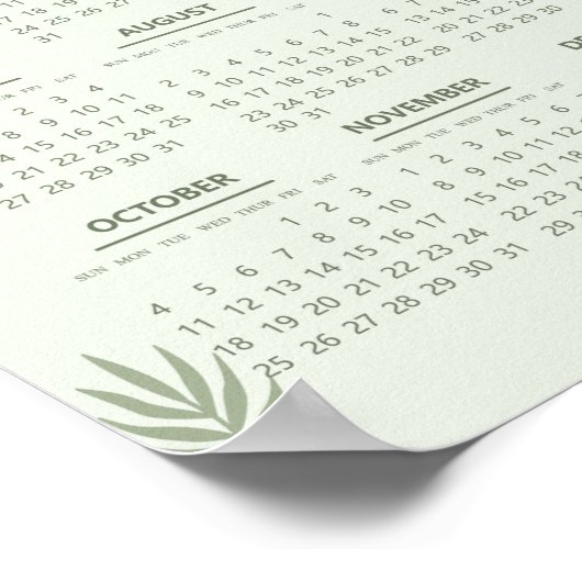 2026 Kalender Boho Bloemig Esthetisch Saliegroen Poster (Hoek)