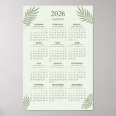 2026 Kalender Boho Bloemig Esthetisch Saliegroen Poster (Voorkant)