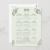 2026 Kalender Boho Floral Aesthetic Sage Green Briefkaart (Voorkant / Achterkant)