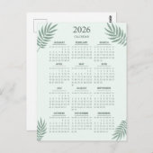 2026 Kalender Boho Floral Esthetische Munt Groen Briefkaart (Voorkant / Achterkant)