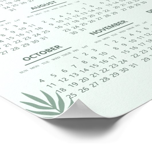 2026 Kalender Boho Floral Esthetische Munt Groen Poster (Hoek)