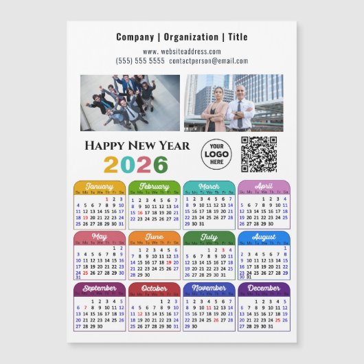 2026 Kalender Business 2 Foto Logo QR Magnetisch (Voorkant)