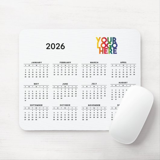 2026 Kalender Business Logo Corporate Kantoor Wit Muismat (Met muis)