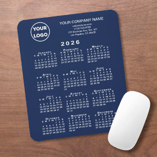2026 Kalender Business Logo en tekst Navy Blue Muismat