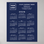 2026 Kalender Business Logo en tekst Navy Blue Poster (Voorkant)
