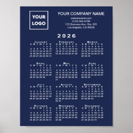 2026 Kalender Business Logo en tekst Navy Blue Poster