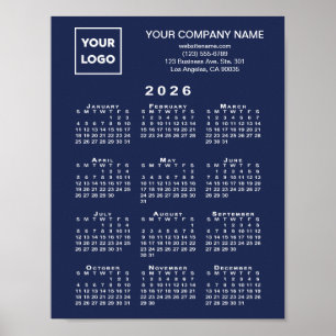 2026 Kalender Business Logo en tekst Navy Blue Poster