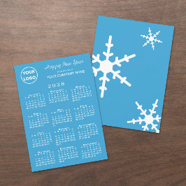2026 Kalender Business Logo Light Blue Snowflake Feestdagenkaart