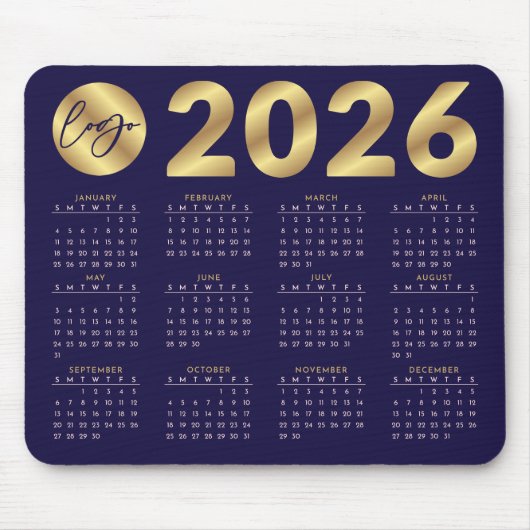 2026 Kalender Business Logo Navy & Gold Corporate Muismat (Voorkant)