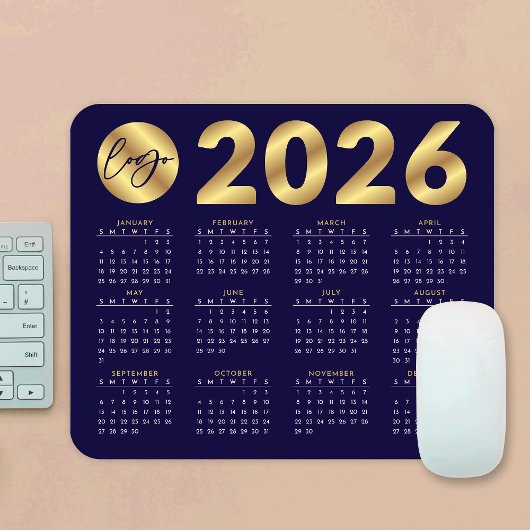 2026 Kalender Business Logo Navy & Gold Corporate Muismat