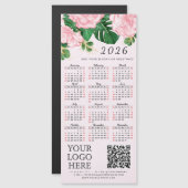 2026 Kalender Business Logo QR Code Roze Bloemen (Voorkant / Achterkant)