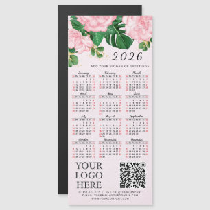 2026 Kalender Business Logo QR Code Roze Bloemen