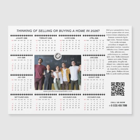 2026 Kalender Business Logo QR Code Team Foto (Voorkant)