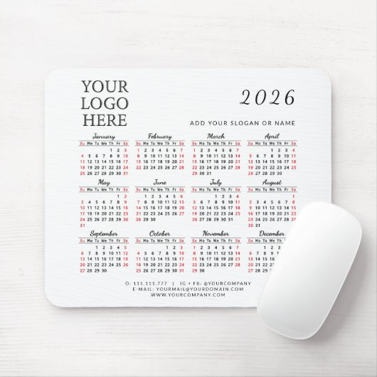 2026 Kalender Corporate Custom Business Logo Muismat (Met muis)