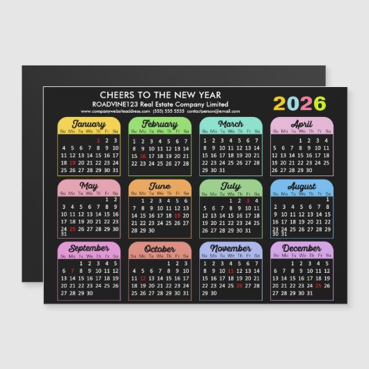 2026 Kalender Corporate Moderne Zwarte Magnetische (Voorkant / Achterkant)