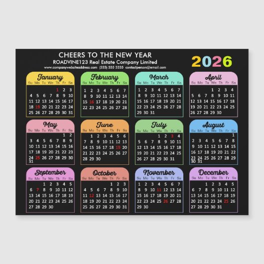 2026 Kalender Corporate Moderne Zwarte Magnetische (Voorkant)