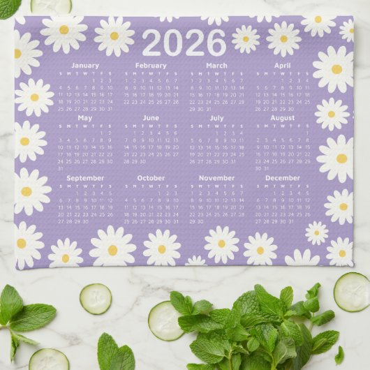 2026 Kalender Daisy Flower Pattern Theedoek (Gevouwen)