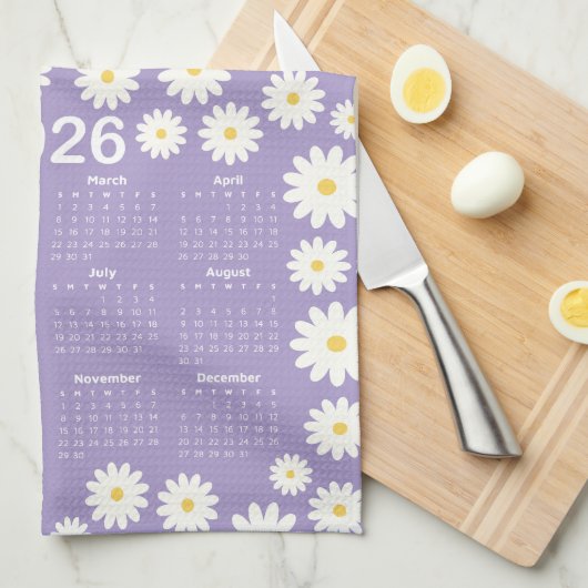 2026 Kalender Daisy Flower Pattern Theedoek (Quarter Fold)