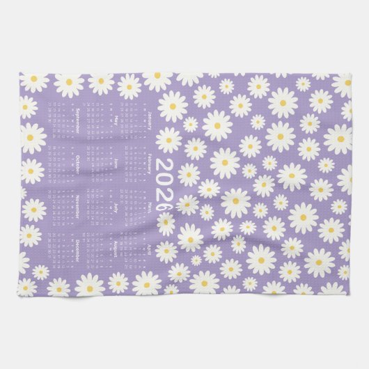 2026 Kalender Daisy Flower Pattern Theedoek (Horizontaal)