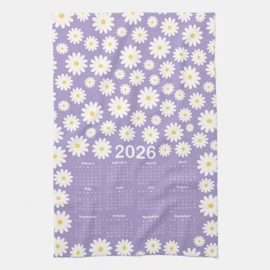 2026 Kalender Daisy Flower Pattern Theedoek (Verticaal)