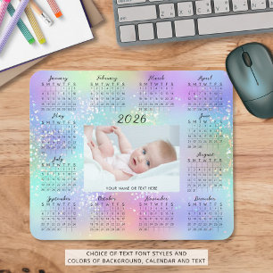 2026 Kalender Eén Foto Rainbow Glitter Script Muismat