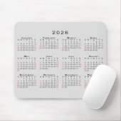2026 Kalender Eenvoudig Grijs Zwart Rood Muismat (Met muis)