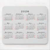 2026 Kalender Eenvoudig Grijs Zwart Rood Muismat (Voorkant)