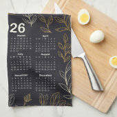 2026 Kalender Elegant Gouden Bladeren Patroon Theedoek (Quarter Fold)