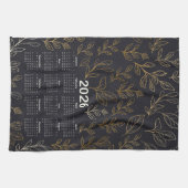 2026 Kalender Elegant Gouden Bladeren Patroon Theedoek (Horizontaal)