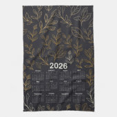 2026 Kalender Elegant Gouden Bladeren Patroon Theedoek (Verticaal)