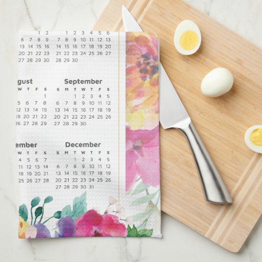 2026 Kalender Elegante Kleurrijke Bloementuin Theedoek (Quarter Fold)