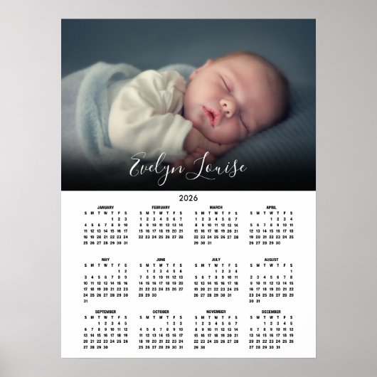 2026 Kalender Elegante Script Naam Foto Poster (Voorkant)