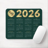 2026 Kalender Emerald Green & Gold Business Logo Muismat (Met muis)