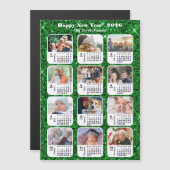 2026 Kalender Familie 12 Foto Modern Green Glitter (Voorkant / Achterkant)