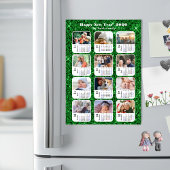 2026 Kalender Familie 12 Foto Modern Green Glitter