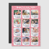 2026 Kalender Familie 12 Foto Modern Roze Glitter (Voorkant / Achterkant)