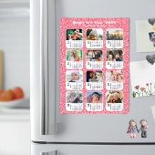 2026 Kalender Familie 12 Foto Modern Roze Glitter