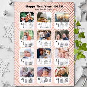 2026 Kalender Familie 12 Foto Modern Roze Glitter