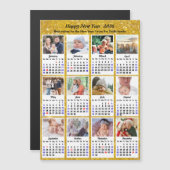 2026 Kalender Familie 12 Foto Moderne Gouden Glitt (Voorkant / Achterkant)