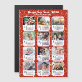 2026 Kalender Familie 12 Foto Moderne Rode Glitter (Voorkant / Achterkant)