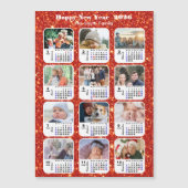 2026 Kalender Familie 12 Foto Moderne Rode Glitter (Voorkant)