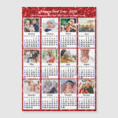 2026 Kalender Familie 12 Foto Moderne Rode Glitter (Voorkant)