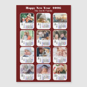 2026 Kalender Familie 12 Foto Moderne Rode Glitter (Voorkant)