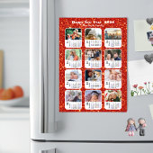 2026 Kalender Familie 12 Foto Moderne Rode Glitter