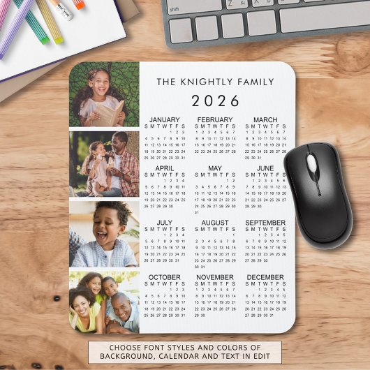 2026 Kalender Familie 4 Foto Gepersonaliseerde Kle Muismat