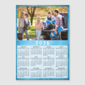 2026 Kalender Familie Foto Blauwe Koelkast Magnet (Voorkant)