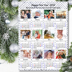 2026 Kalender Familie Foto Modern Zilver Glitter