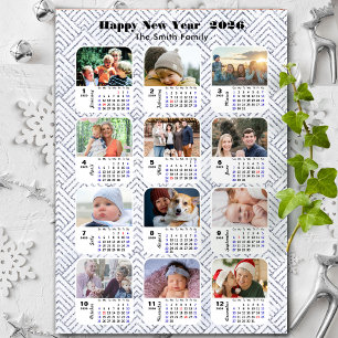 2026 Kalender Familie Foto Modern Zilver Glitter