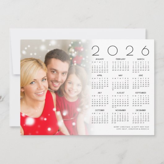 2026 Kalender Familie Foto Overlay Vrolijk Kerstfe Feestdagenkaart (Voorkant)