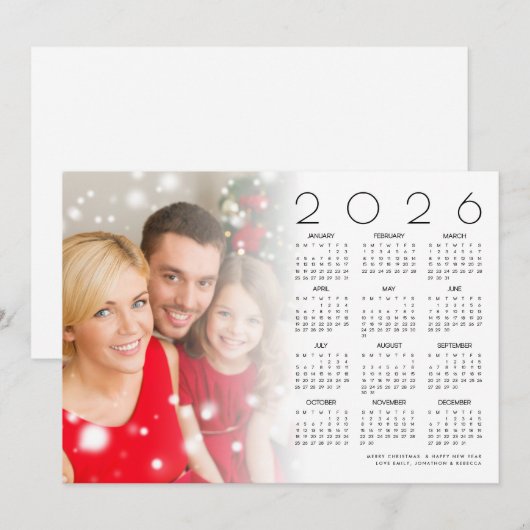 2026 Kalender Familie Foto Overlay Vrolijk Kerstfe Feestdagenkaart (Voorkant / Achterkant)